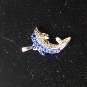 Silver Tone Dolphin Pendant w/Sapphire & CZ Stones